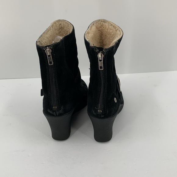 UGG Gissella black suede wedge ankle boots shoe shearling lined leather women 8 - Picture 4 of 7